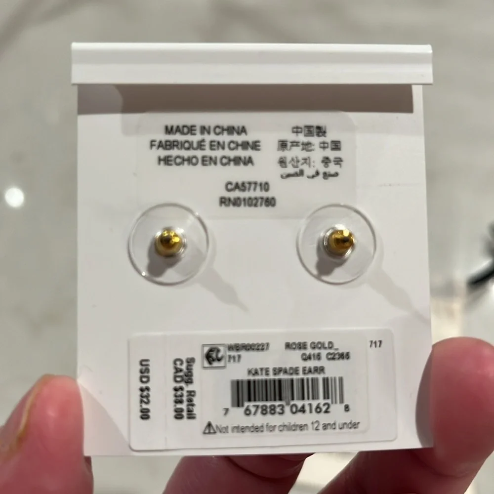 kate spade Rose Gold Glitter Crystal Square Stud Earrings / NWT - Picture 5 of 7